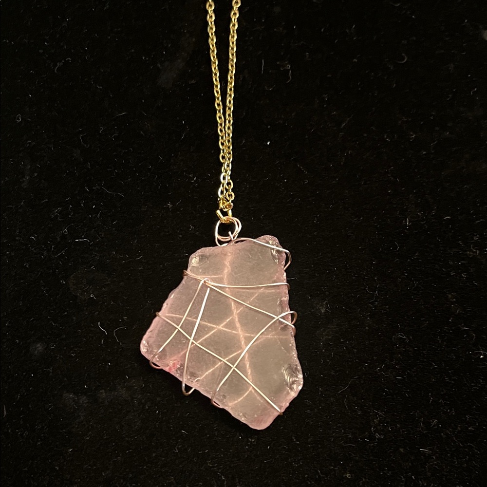 Handcrafted New England Pink Sea Glass Pendant Necklace - Wire Wrapped
